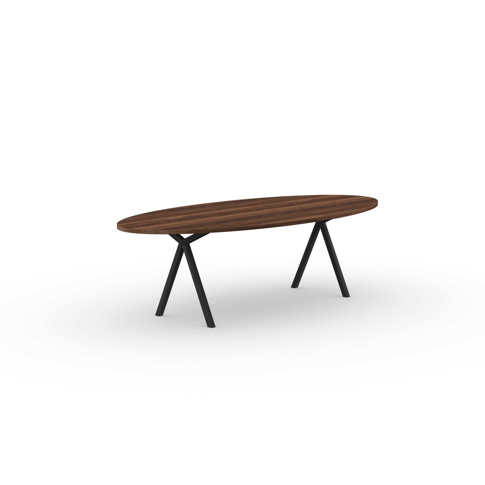 Oval Design dining table | Slim X-type Steel black powdercoating | Walnut naturel lacquer | Studio HENK | 